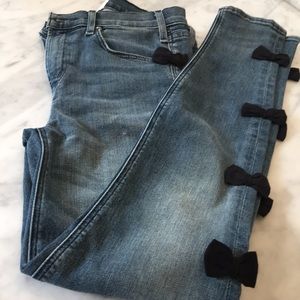 McGuire Denim Blue Cropped Jeans with Black Bow Accents